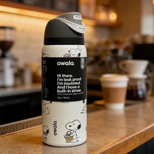 Snoopy Owala 32oz Black Whtie Water Bottle Stainless Steel Exclusive Edition
