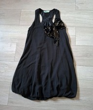New Look Black Sheer Puffball Dress Sequinned Bow Vintage 1990's Party UK10T