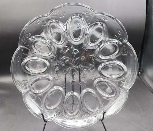 Vintage Anchor Hocking Savannah Clear Glass 12" Egg Plate Made in USA