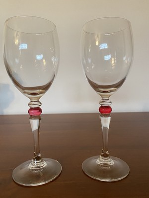 VTG French Luminarc Cortina Wine Glass/Goblet Ruby Red Ball Stem 2''D Set of 2