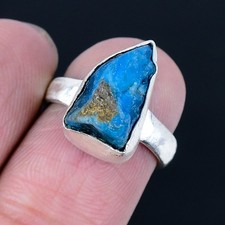 Blue Apatite Rough 925 Silver Plated Handmade Ring of US Size 6