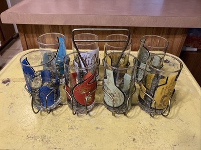 Roerig Pfizer Pharmaceutical Promo Glasses Full+Rack Set Mid Century Modern