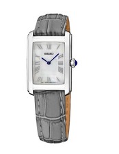 New Seiko Essentials SWR099 MOP Steel/Leather Rectangle Quartz Women's Watch