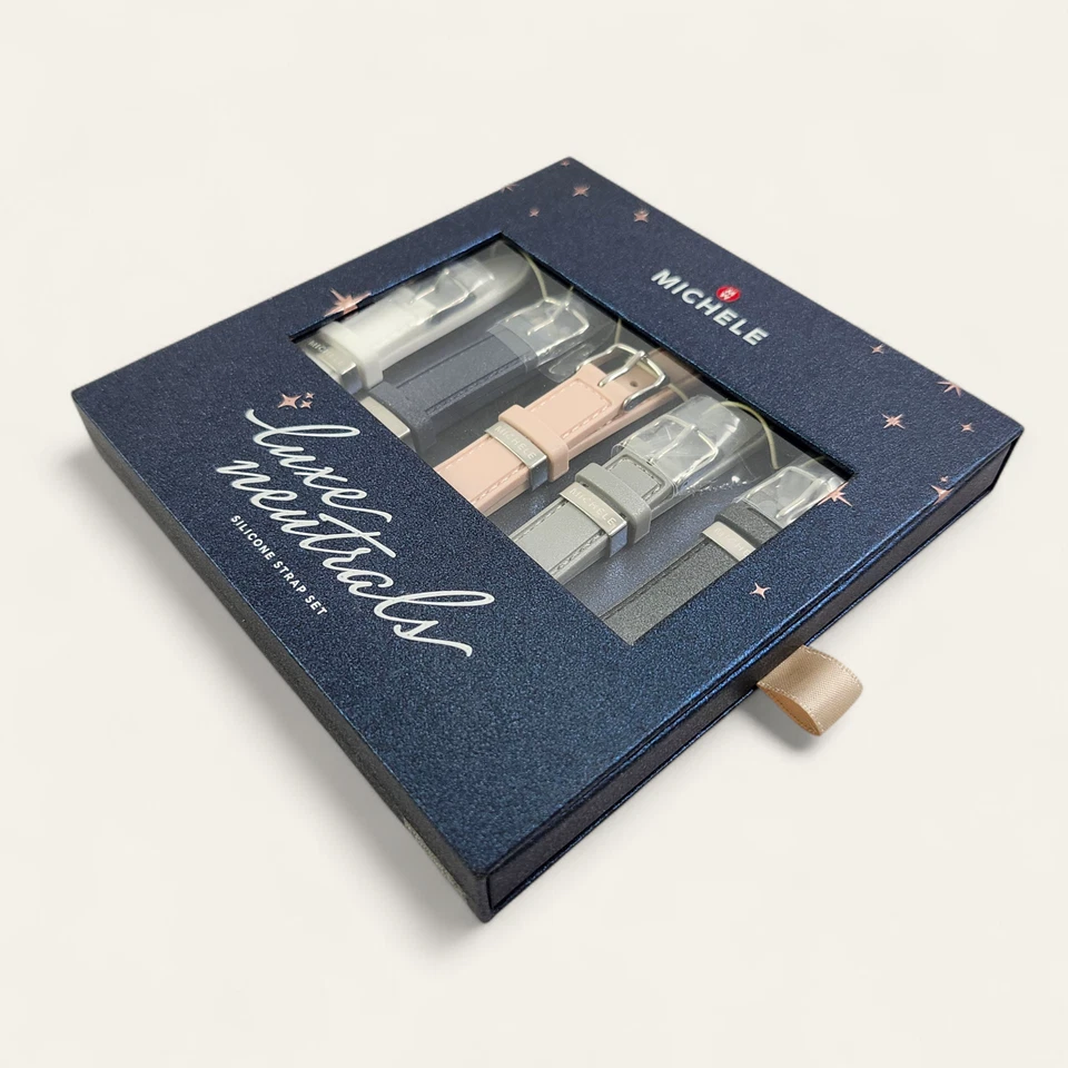 NUEVO Juego de correas de reloj intercambiables Michele de silicona perlada de 16 mm MS16S01SET Foto 2 de 3