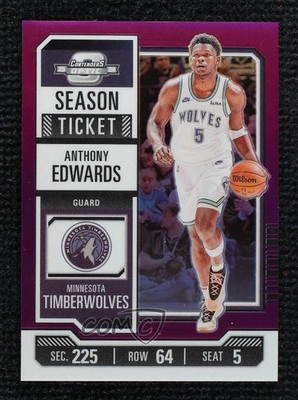 2023 Contenders Optic Season Ticket Purple Prizm 15/15 Anthony Edwards #70 0g4t