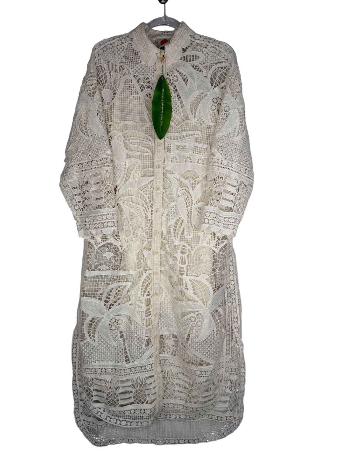 Farm Rio Guipure Lace High Low Shirt Dress in Off White Size Small NEW!