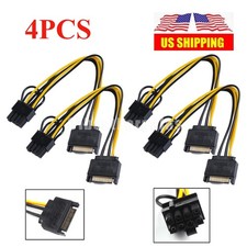 4PCS 15pin SATA Male to 8pin 6 2 PCI-E Power Supply Cable for GPU Video Card