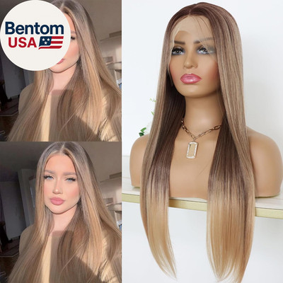 3 Tone Ombre Brown Synthetic Lace Front Wig for Women Glueless Long Straight Bro