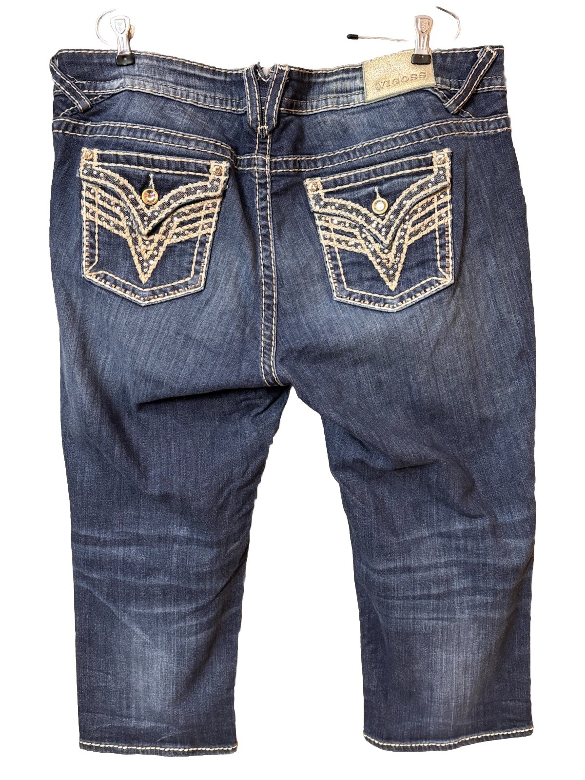 Vigoss The New York Capri Jeans Plus SZ 22 Inseam 21 Mid Rise Flap Pockets Bling