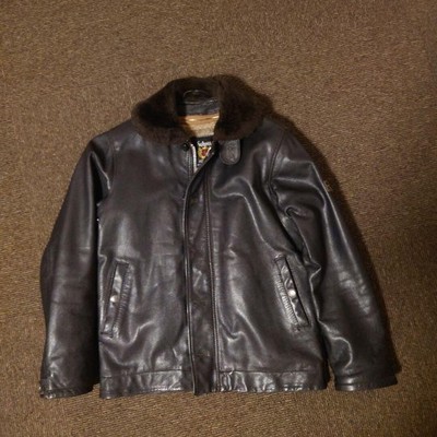 Schott N1 Deck Jacket Goat Leather Black Removable Boa Lining Mens S Authentic