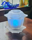 Vtg Indiana Glass Clear Frosted Satin Pagoda Fairy Light Lamp w/Color Tea Light — photo 4