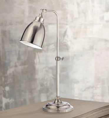 Cal Lighting Adjustable Height Brushed Steel Pole Pharmacy Task Lamp