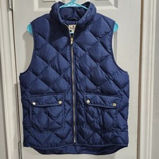 Woolrich Women  s Quilted Down Puffer Vest L Navy Zip Front Gold Snaps Pockets