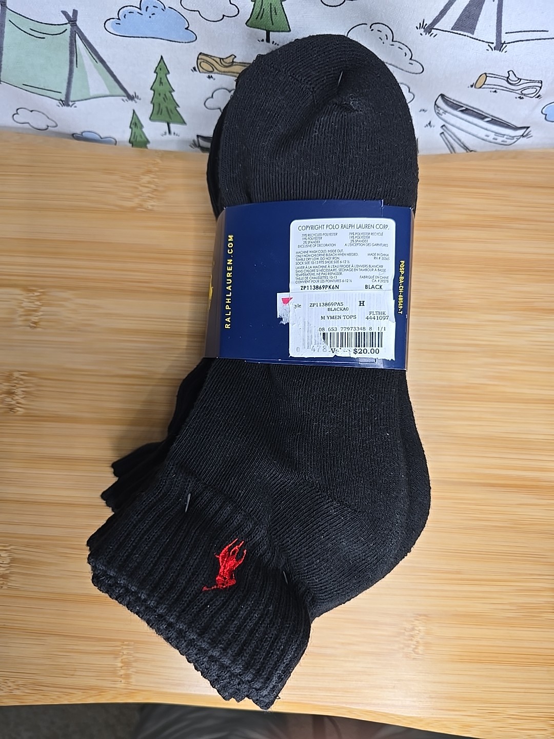SAOLA Polo Ralph Lauren Calze Uomo Mezza Suola Cuscino Clr: Nero Taglia:10 13 (6 paia)