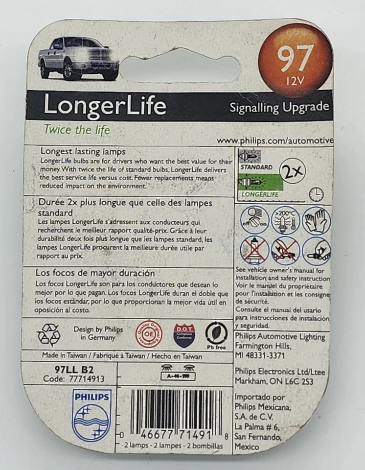 Philips 97LLB2 Lámpara de matrícula de larga duración 97 - PACK DE 2 Foto 2 de 2