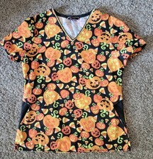 Womens Halloween Pumpkin scrub top Sierra Scrubs no tag xs