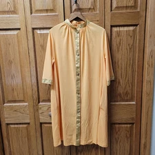 60s 70s Lorraine Womens Medium Gold Floral Trim Buttons house robe MOD