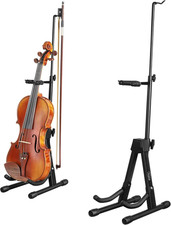 Black Violin Stand with Bow Holder   Adjustable Height, Non-Slip Base  Protecti