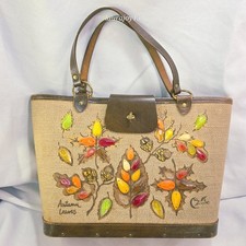 Enid Collins Of Texas Autumn Leaves Shoulder Bag Purse Canvas Wood Leather READ
