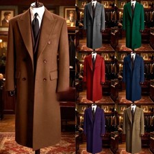 Cashmere Men's Long Overcoat Wool Coat Double Breasted Winter Business Outwear