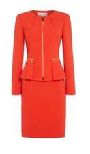 Le Suit Woman's 2-Piece 20W Blazer Jacket Skirt Suit Coral Tangerine Zip Peplum 