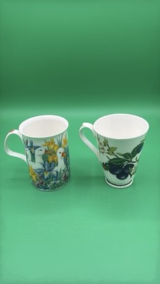 2 Vintage ROY KIRKHAM Fine Bone China Mugs Made in England Ducks Butterflies