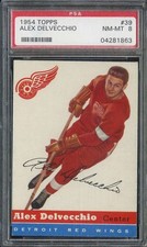 1954-55 TOPPS #39 ALEX DELVECCHIO PSA 8 RED WINGS HOF