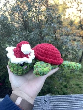 Soft Yarn Handmade Crochet Amigurumi Plush Christmas Turtle Stuffed Animal 8.5”
