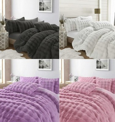 Weicher Teddy Fleece Bettbezug Set Quadratisch Geprägt Warm Kuschelig Winter Bettwäsche