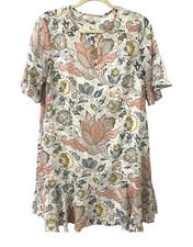 LOFT Dress Small S Floral Ruffle Swing Drop Waist Short Sleeve Easter Wedding