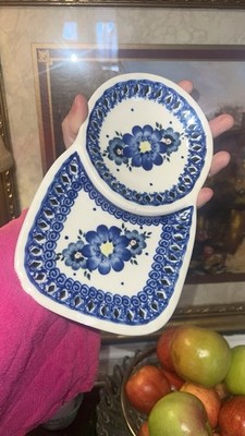 Vintage Royal Pottery Blue Floral Ceramic Dish Set