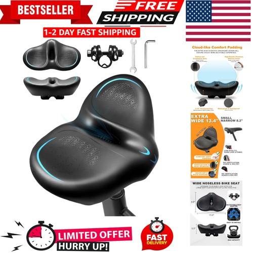 Noseless Oversized Bike Seat for Men Women Comfort, Extra Wide Padded - Picture 1 of 8