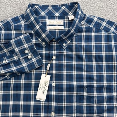 Roundtree Yorke Gold Label Dress Shirt Mens 3XLT XXXL Tall Plaid Non Iron Casual