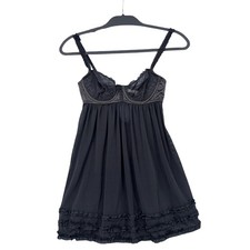 Adore Me Black Lace Underwire Babydoll Chemise Ruffle Mesh Lingerie 32B