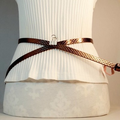 New York And Co Womens Skinny Belt L XL Waist Coppertone Textured Pebble Imprint