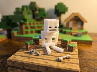 Articulated Skeleton Figure Keychain - 3D Printed Pixel Art Block Game Toy
