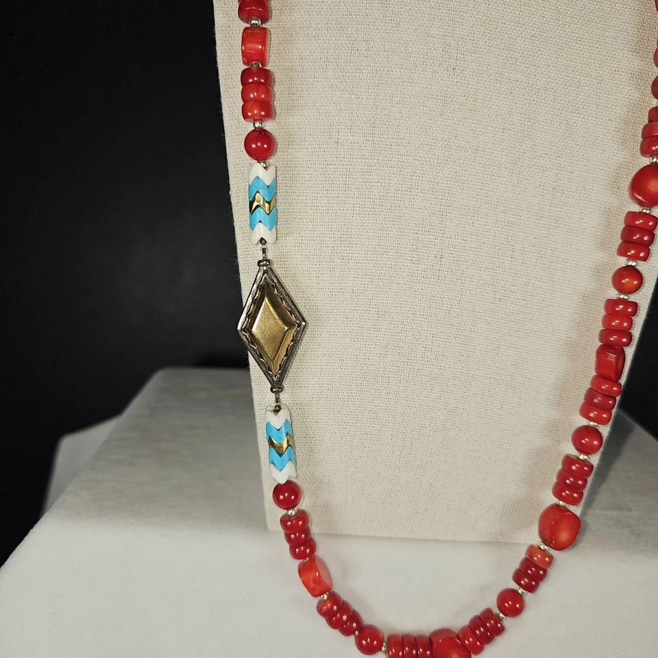 SILPADA BOHO 'Under the Sun' Necklace Coral & Howlite Beads Sterling Silver 30" - Image 3 of 4