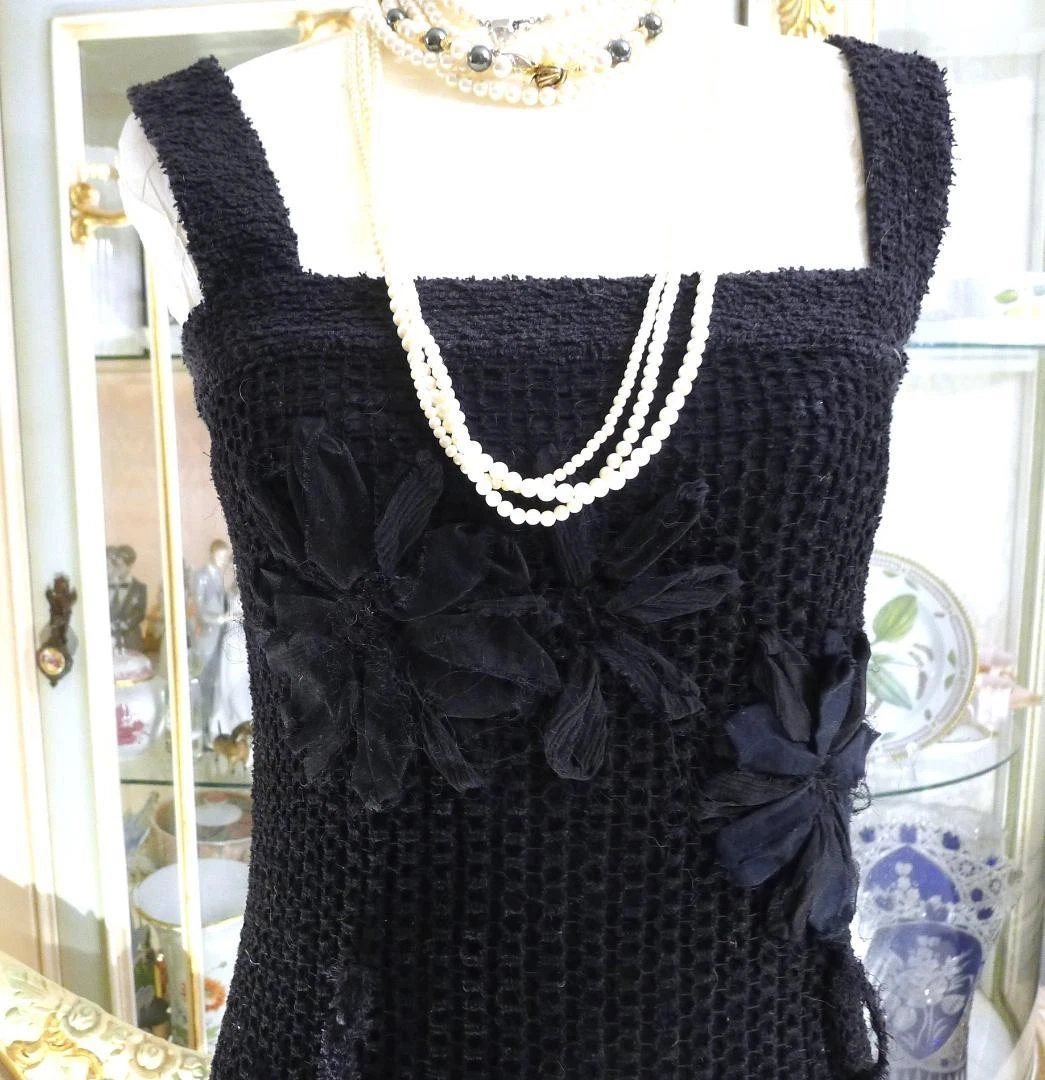 Chanel — CHANEL Black Camellia Lace Embroidered Dress Coco Mark Cotton Sz 36  SR2145