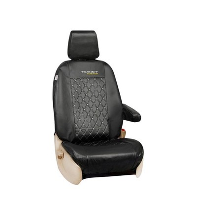FÜR TRANSIT CUSTOM VAN - MASSGESCHNEIDERTER DIAMANTGESTEPPTER LEDER SCHWARZ FAHRERSITZBEZUG