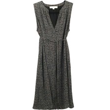 Ann Taylor Loft Women's Split Neck Shift Dress Dot Print Sleeveless Size M Navy