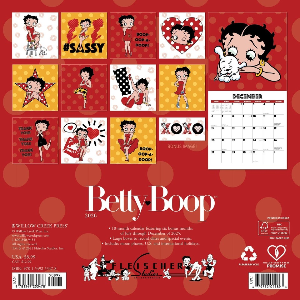 Willow Creek Betty Boop 2026 7" x 7" Mini Wall Calendar w eBay