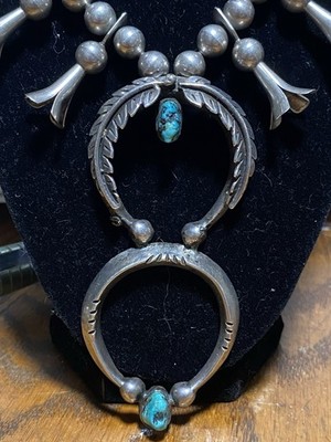 Double Naja Vintage Squash Blossom Turquoise Necklace Unsigned