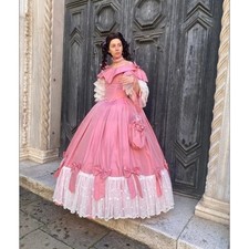 Medieval Evening Dress Elegant Lace Ruffles Appliqu s Victorian Corseted Gowns