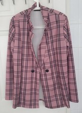 PrettyLittleThing pink checked boyfriend blazer Size L