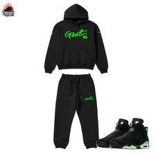 Men's Black Hoodie Pants Set Streetwear Sweatsuit To Match Air Jordan 6 Electric