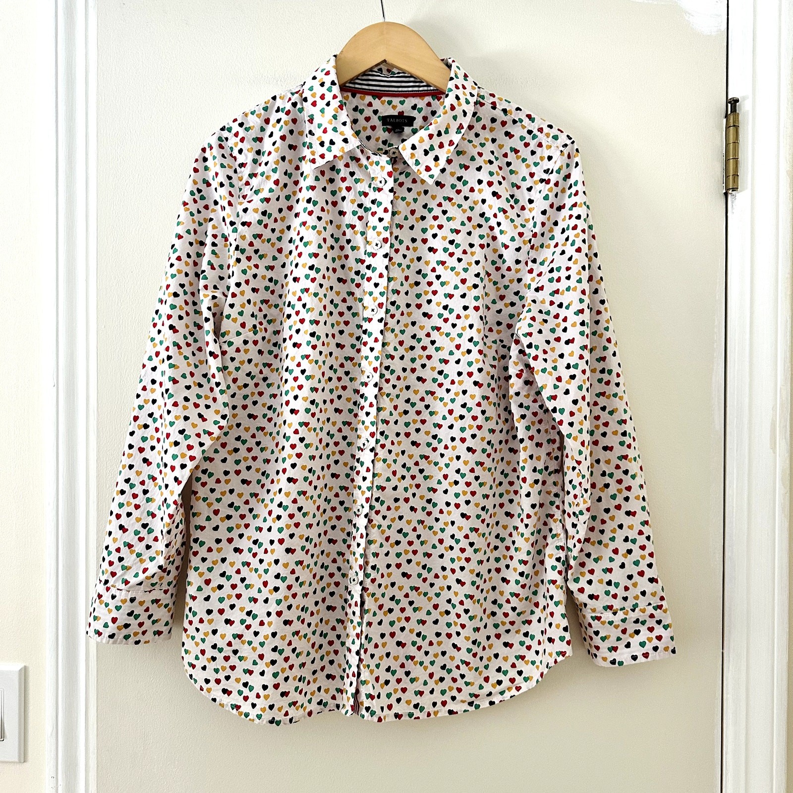 Talbots Heart Printed Button Down Collared Blouse… - image 1