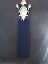 Adrianna Papell Evening Navy White Satin Trim Tie Back Bows Long Formal Dress 14