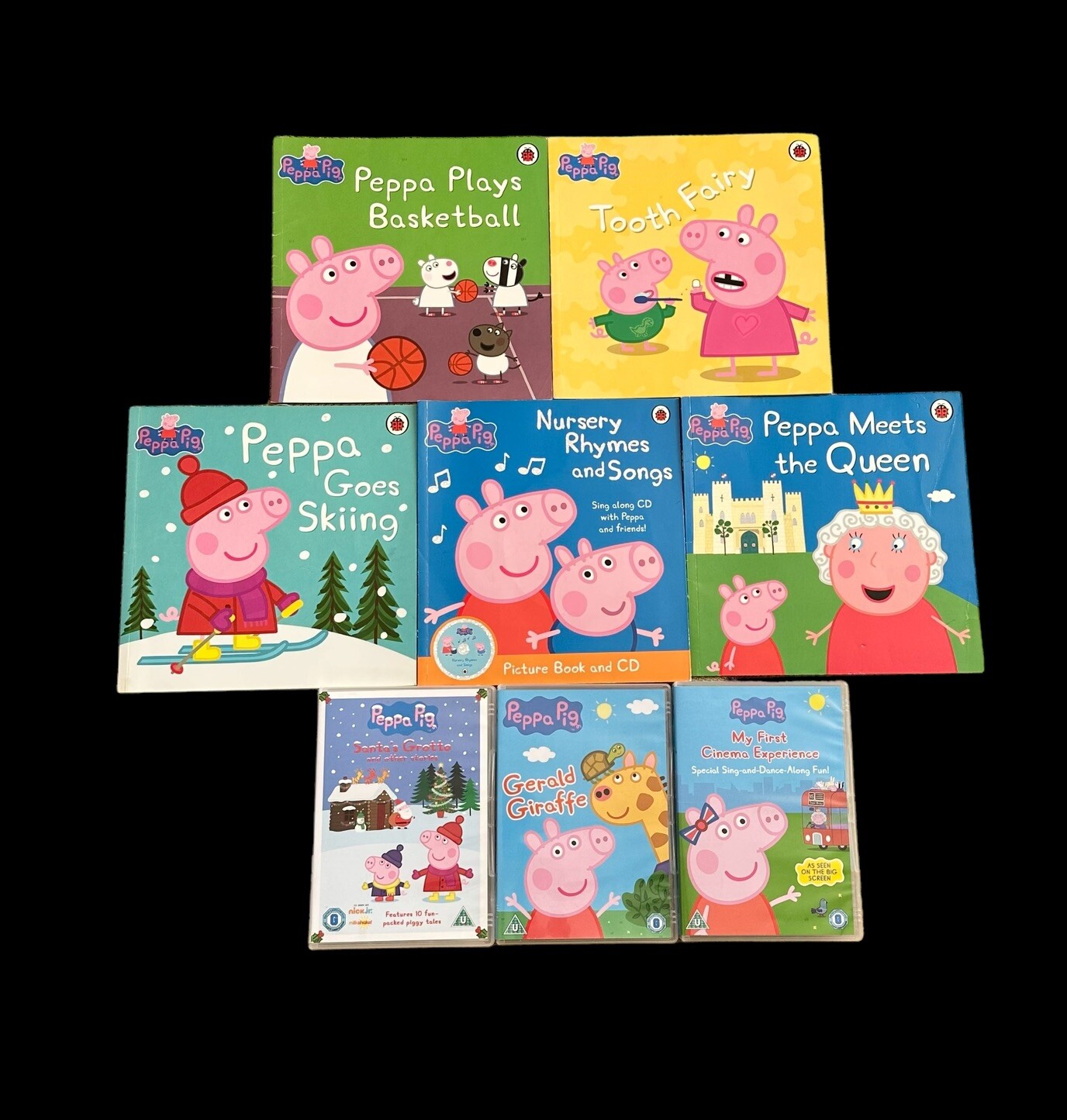 8 x Peppa Pig DVD & Book Bundle VGC Santas Grotto Nursery Rhymes