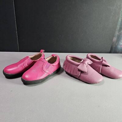 Monkey Feet 🐒 Pairs Of 💓Pink Shoes ♡Moccasins W/ Bow Loafers  2-3Y