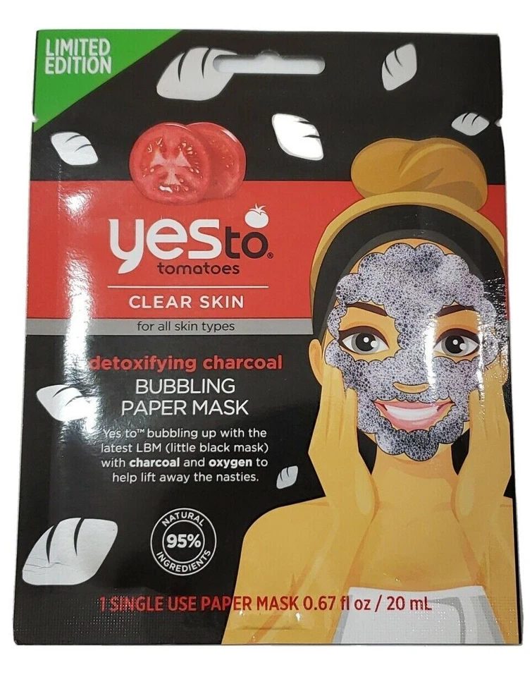 SIM AOS TOMATES CARVÃO DESINTOXICANTE BORBULHANDO 1MÁSCARA DE PAPEL ÚNICA ~ Lote de 4 ~ NOVO! - Imagem 3 de 4